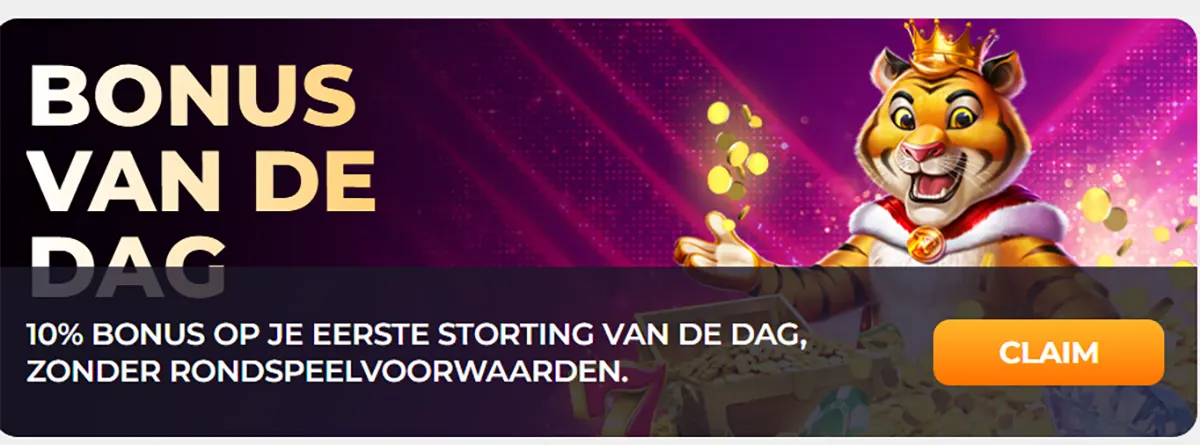 Goldrun Casino bonus banner offering 10% daily first deposit bonus with no wagering requirements.